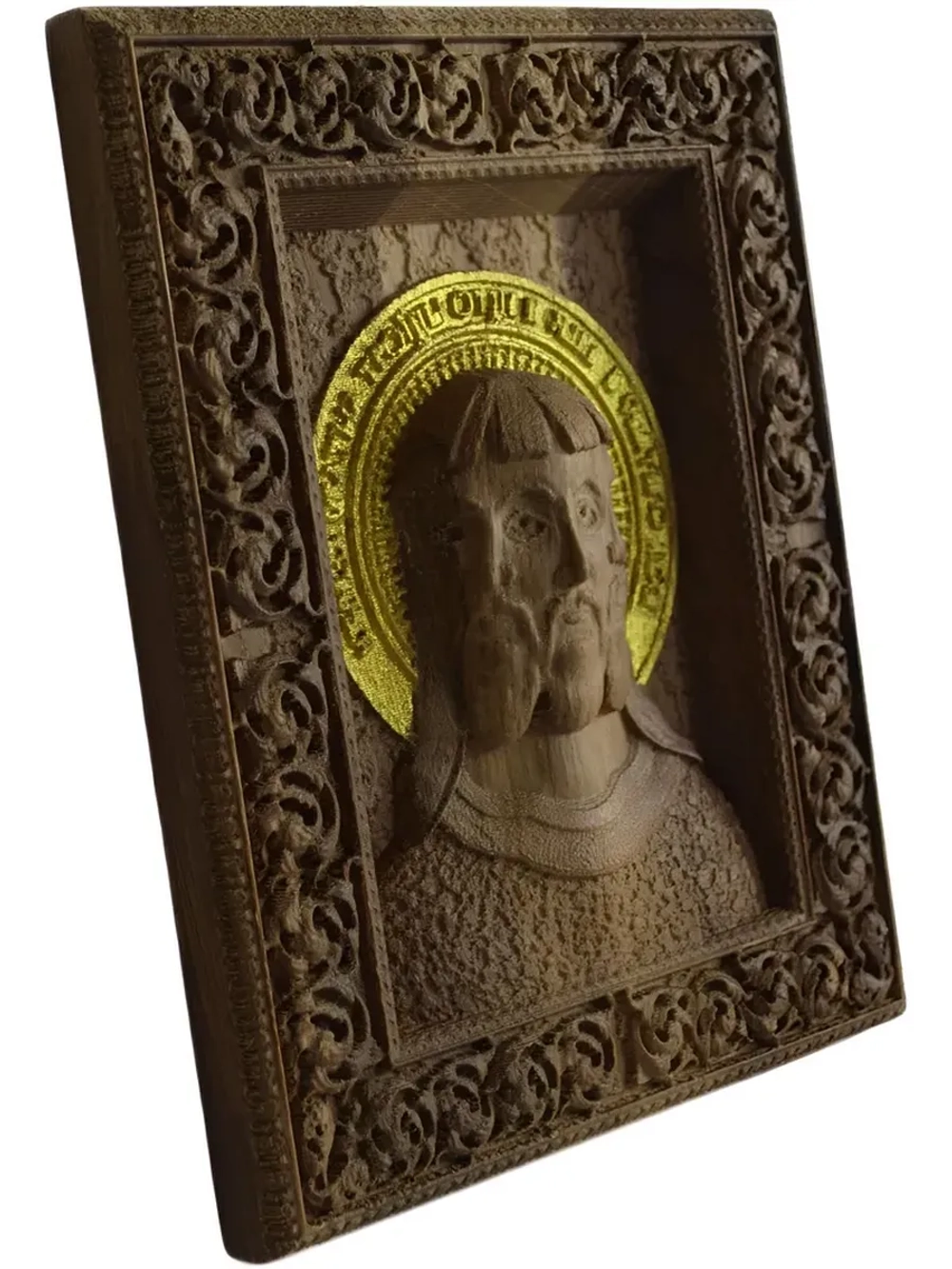 Икона Смесоипостасная Троица резная из массива дуба малая