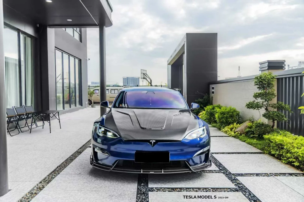 Карбоновый обвес для Tesla Model S 2021+ Тесла С диффузор спойлер губа переднего бампера боковые юбки