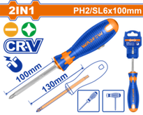 Oтвертка 2 в 1 PH2+SL6.5x130 мм (12/48) WADFOW WSS45M3