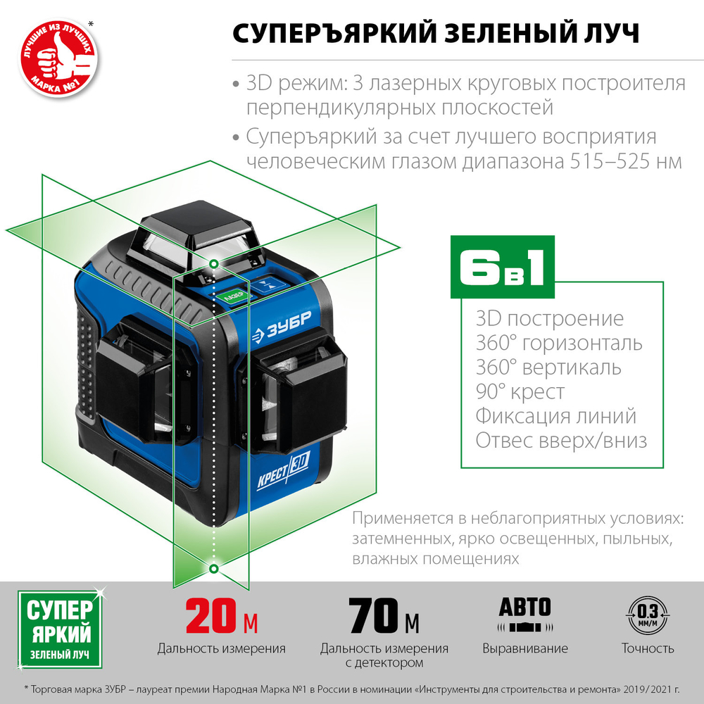 ЗУБР КРЕСТ 3D, лазерный нивелир, Профессионал (34909)