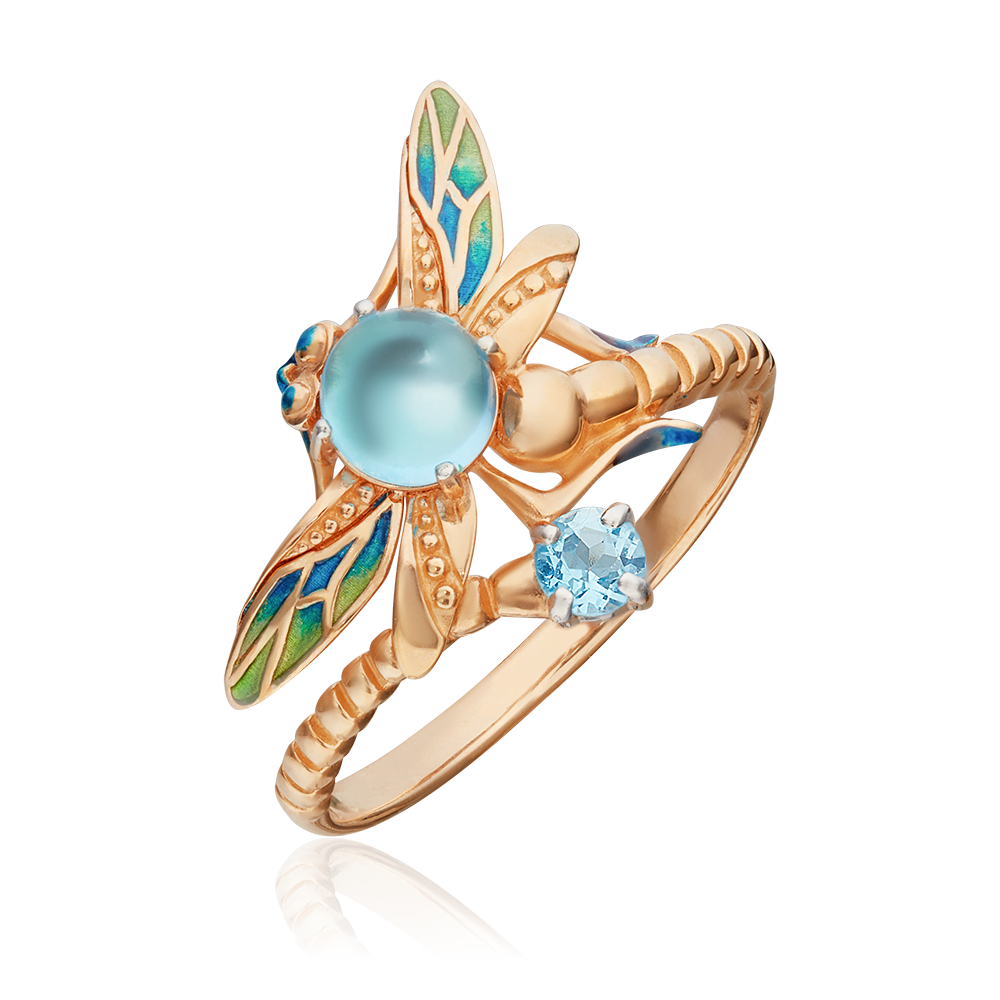 Кольцо «Стрекоза» из красного золота с топазами и эмалью