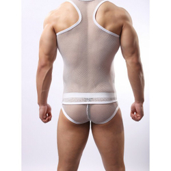 Мужская майка белая в крупную сетку WowHomme Mesh Sheer See White