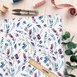 Ткань бязь листья с голубикой