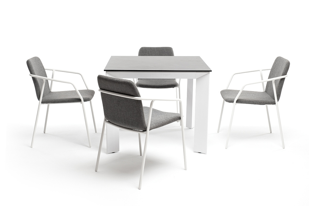 "Венето" обеденная группа на 4 персоны со стульями "Марокко", каркас белый, роуп серый