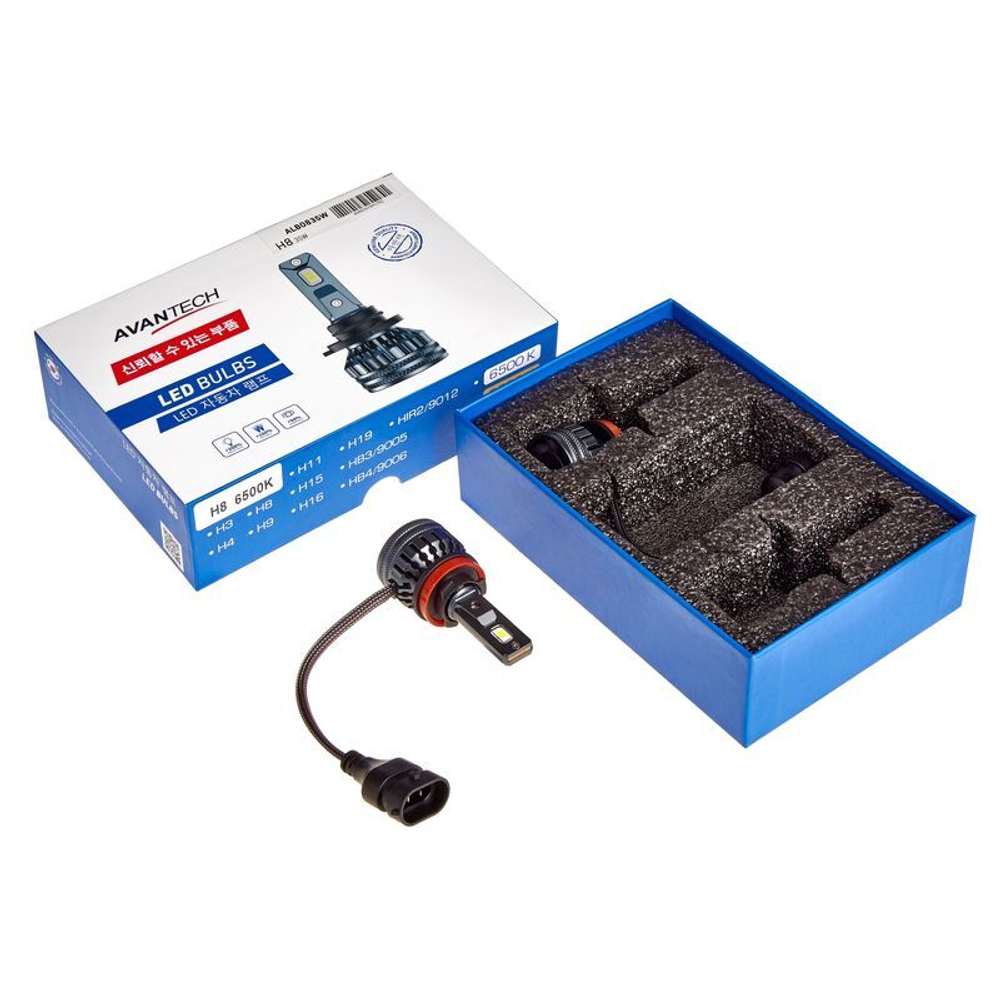 Лампа светодиодная LED Avantech H8 12V 35W, 6500К 3500lm (комплект 2 шт.) ALB0835W