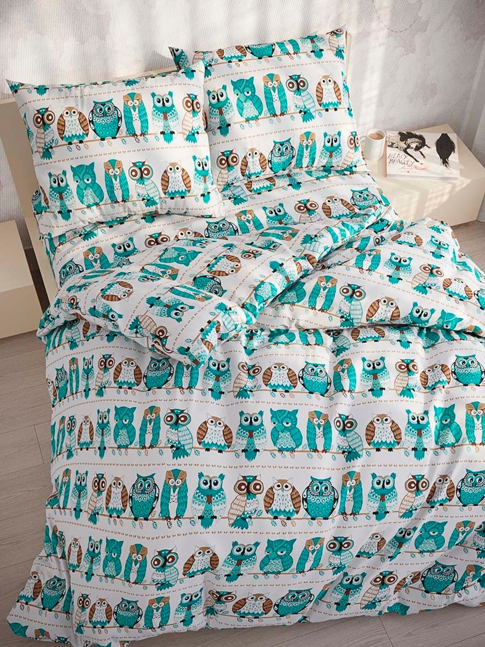 Наволочка комплект 2шт перкаль Сказка "Совенок" 70x70 см на молнии