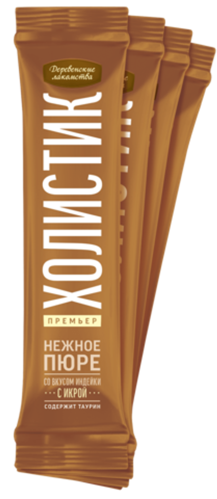 Деревенские Лакомства д/кошек "Нежное пюре из Индейки с Икрой летучей рыбы", 1шт