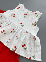 Костюм из муслина топ и брюки «Вишенки»