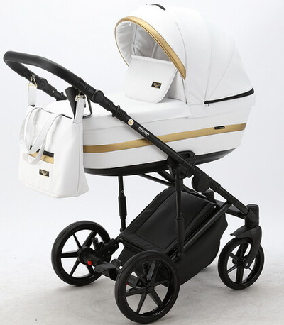 Детская коляска Adamex Rimini Deluxe 3 в 1 RI200 БЕЛ.КОЖА+ЗОЛОТО.ОТДЕЛКА