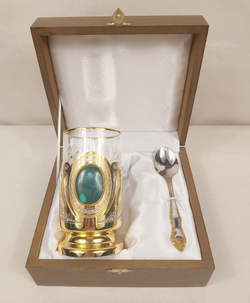 Подстаканник "Малахит" с ложечкой в футляре