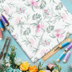 Ткань бязь акварельные бледные цветы и листья