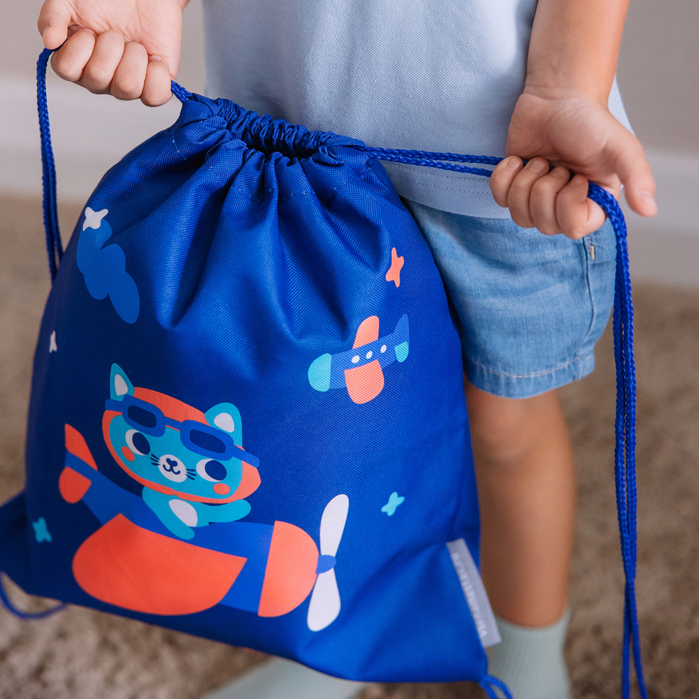 Мешок в садик 33х40, Котик пилот (синий)