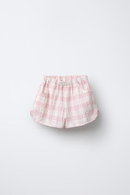 ZARA ШОРТЫ ИЗ РЕЛЬЕФНОЙ ТКАНИ В КЛЕТКУ, ЭКРЮ