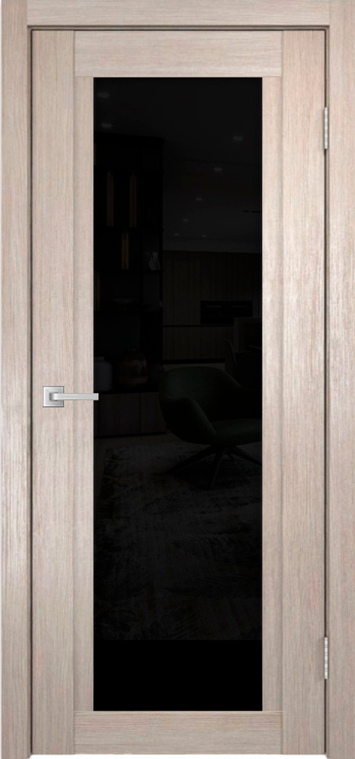 Межкомнатная дверь К-11 / Цвет тон Кремовая лиственница / Остекление "Лакобель черное" / Двери Верда