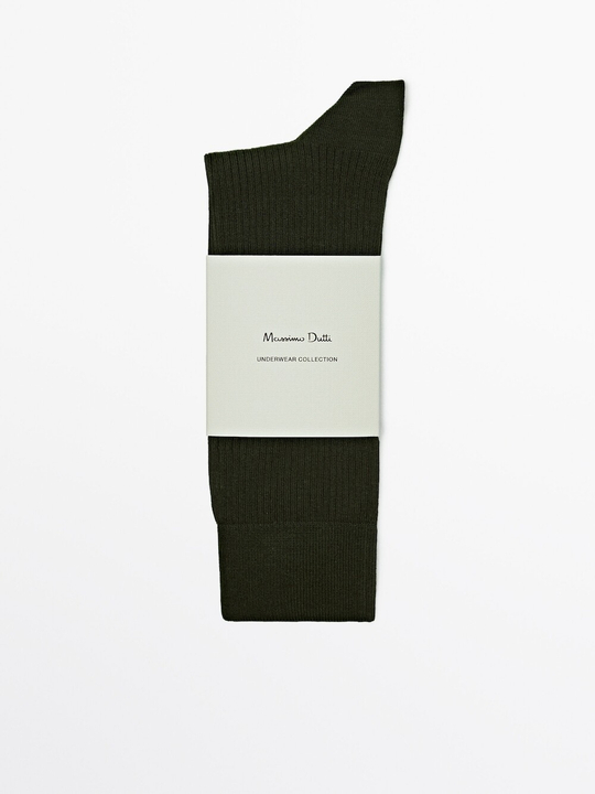 Massimo Dutti Высокие носки в тонкий рубчик, хаки