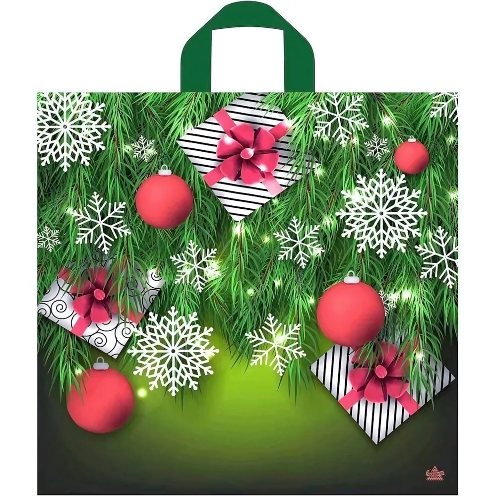 Пакет ПЭ с петлевой ручкой 44+6см(Подарки в елках) НГ Тико (х50)