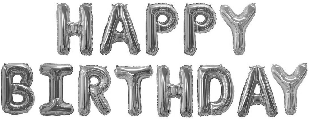 Фольгированный набор шаров-букв мини-надпись "Happy Birthday" серебро 41 см