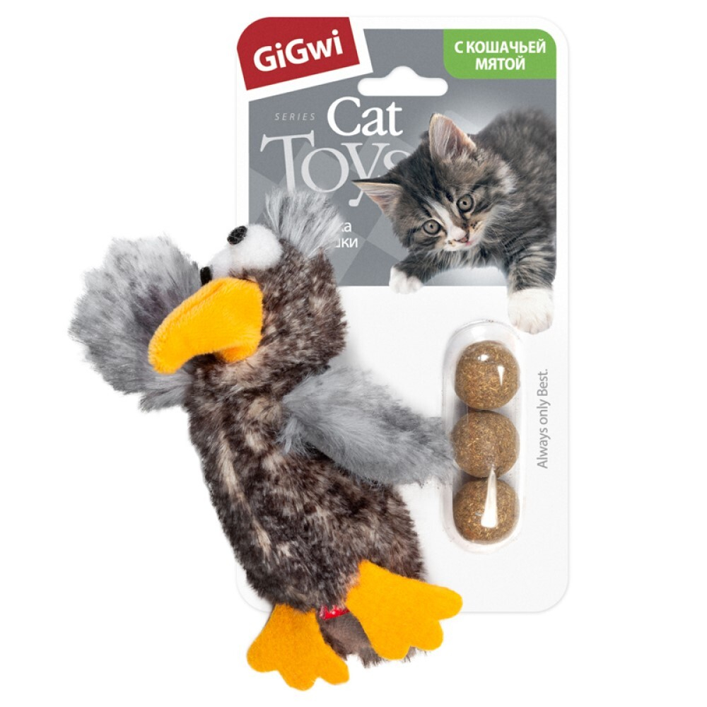 Игрушка (кошки) "Утка" с кошачьей мятой 13 см (текстиль/мех) (GiGwi 75295)
