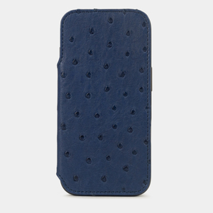 Чехол-книжка кожаная для iPhone 17 Pro, страус синего цвета