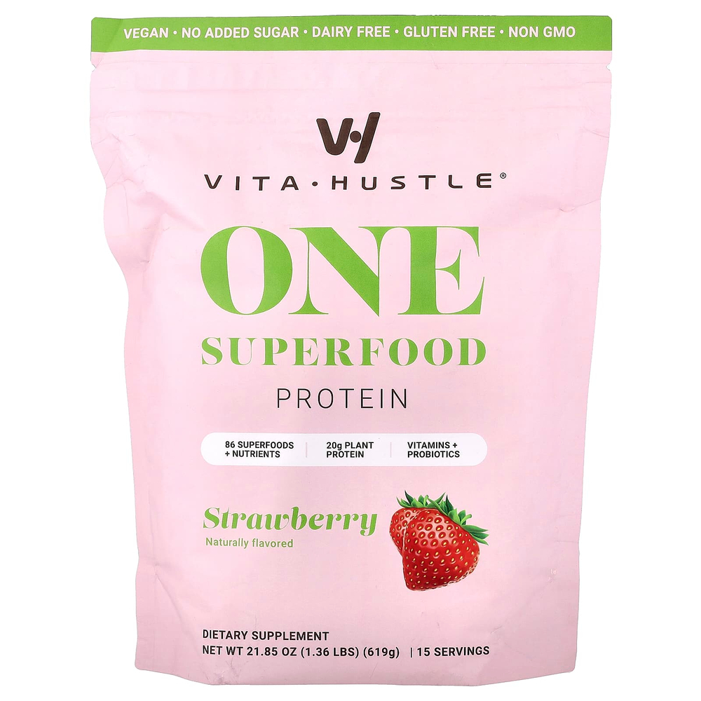 VitaHustle, One Superfood Protein, со вкусом клубники, 619 г (1,36 фунта)