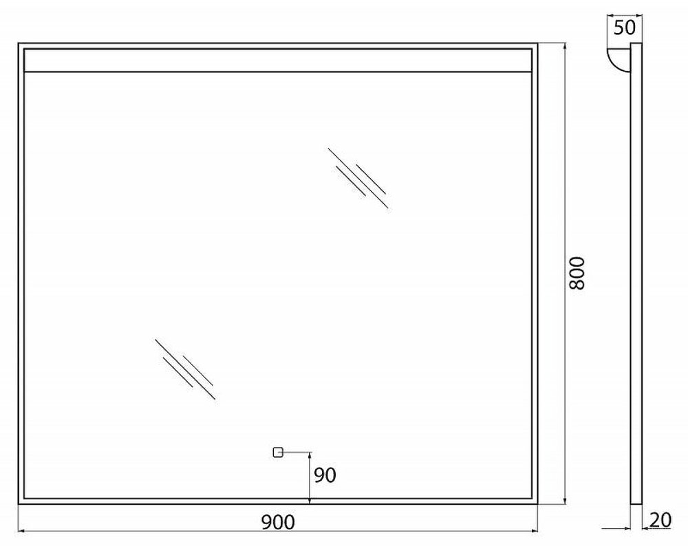 Зеркало BelBagno SPC 90 SPC-UNO-900-800-TCH с подсветкой с сенсорным выключателем