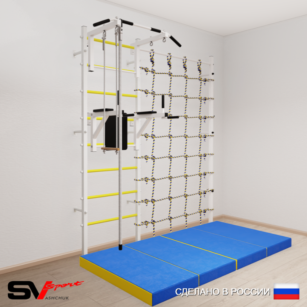 Шведская стенка Sv Sport 57640 (Турник стандарт/Брусья/Канат/Трапеция/Мат 2м/Канатный лаз)