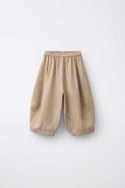 ZARA БРЮКИ BALLOON ИЗ 100% ЛЬНА, СВЕТЛО-КОРИЧНЕВЫЙ
