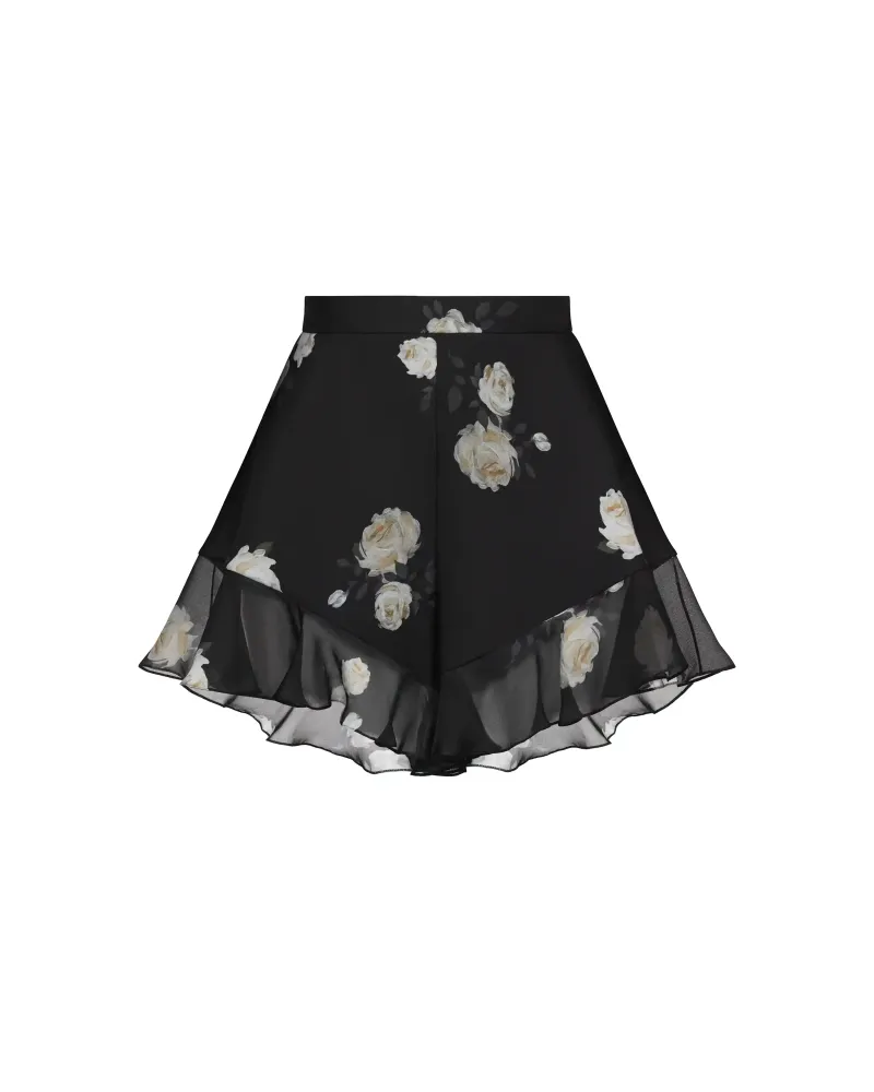 Audrie, шорты мини с рюшами из черного шифона с цветочным принтом