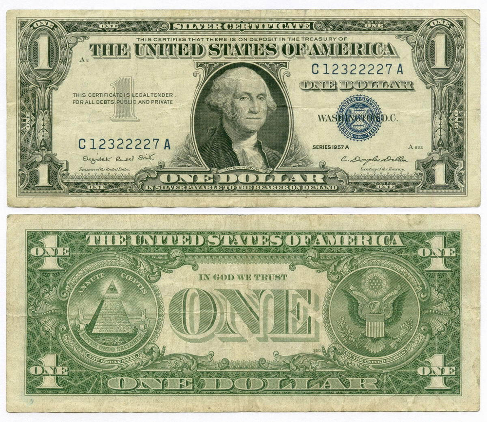 Банкнота США 1 доллар (серебряный сертификат) 1957A C 12322227 A. VF (Красивый номер)