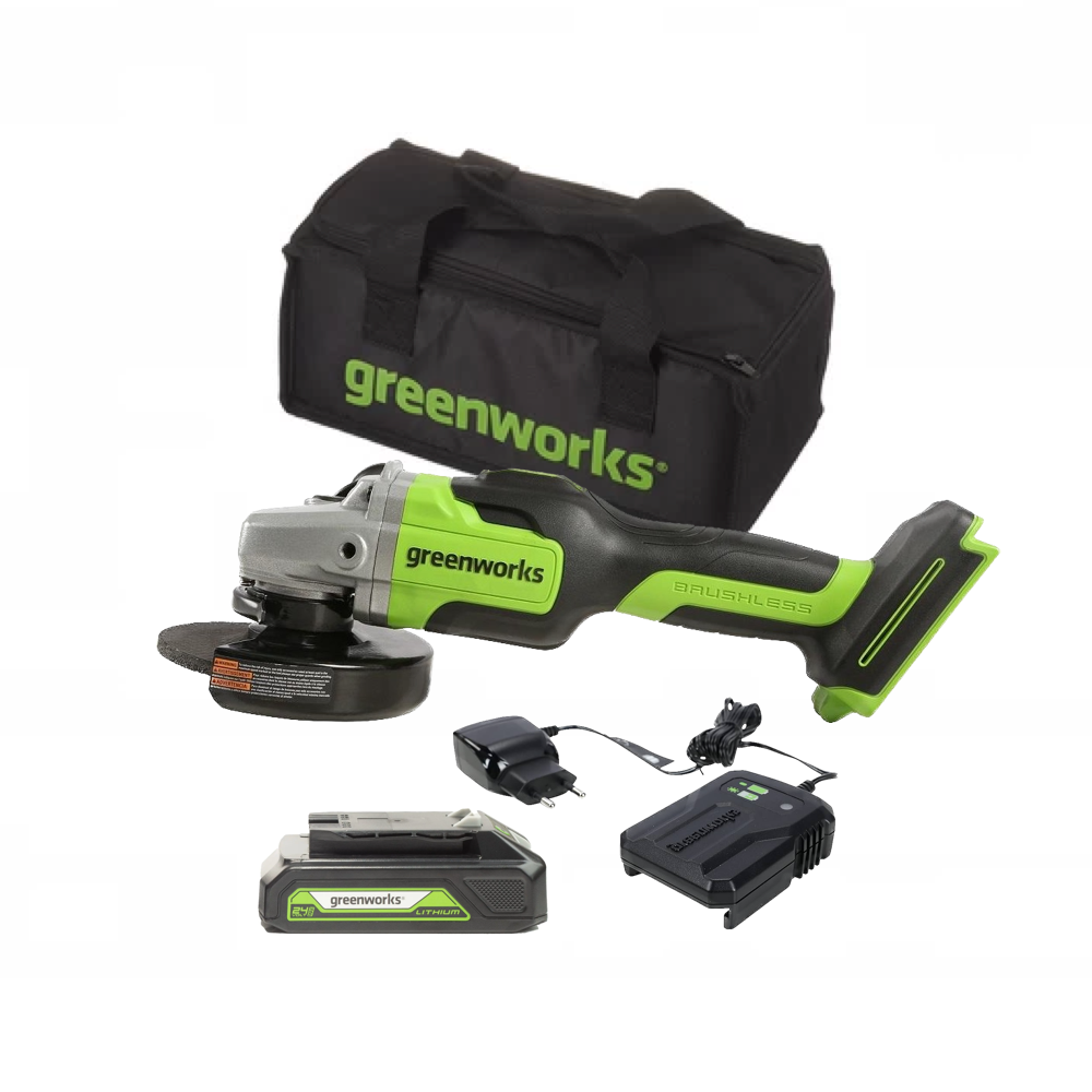 УШМ GREENWORKS GD24AGK2 в компл. с АКБ 2Ач. и ЗУ (3200207UA)