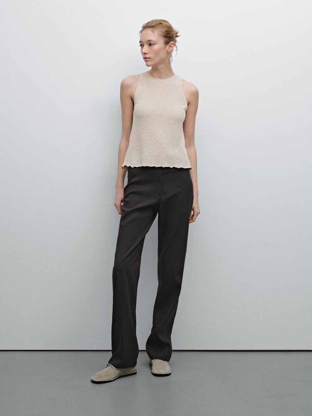 Massimo Dutti Топ из рельефного трикотажа с горловиной халтер, дымчатый