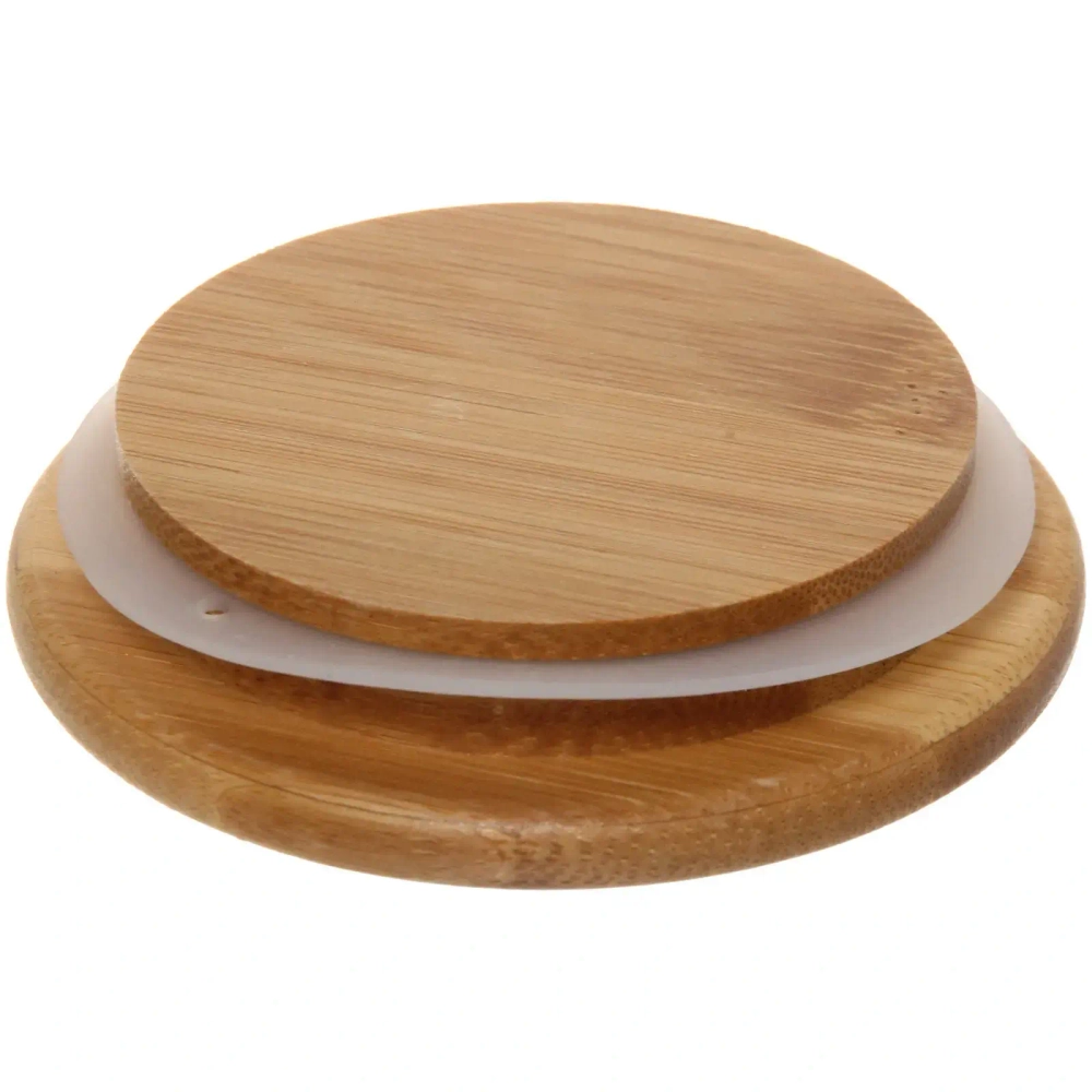 Стакан стеклянный с двойными стенками 450мл «Хай-Тек» с бамбуковой крышкой