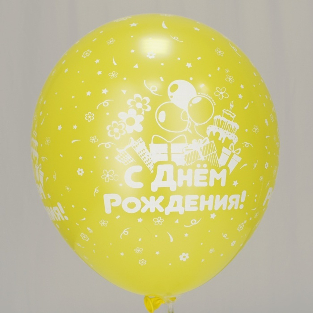 Воздушные шары Веселуха с рисунком С Днём Рождения, 100 шт. размер 12" #8122045