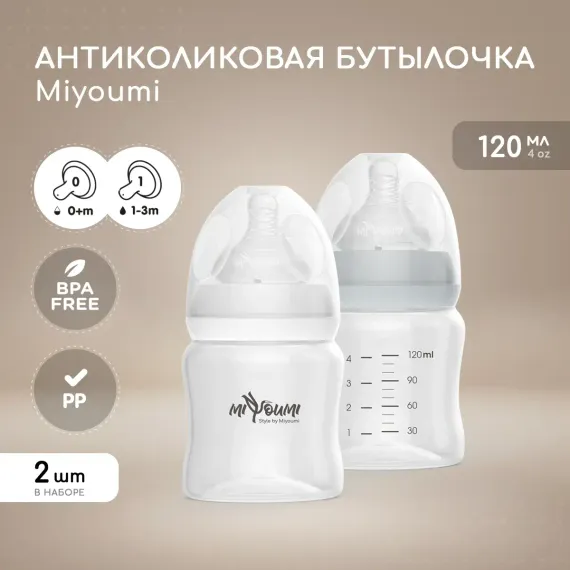 Бутылочка Miyoumi Anti-Colic 180 мл 2 шт.