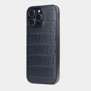Чехол-накладка кожаная для iPhone 16 Pro Max, аллигатор синего цвета