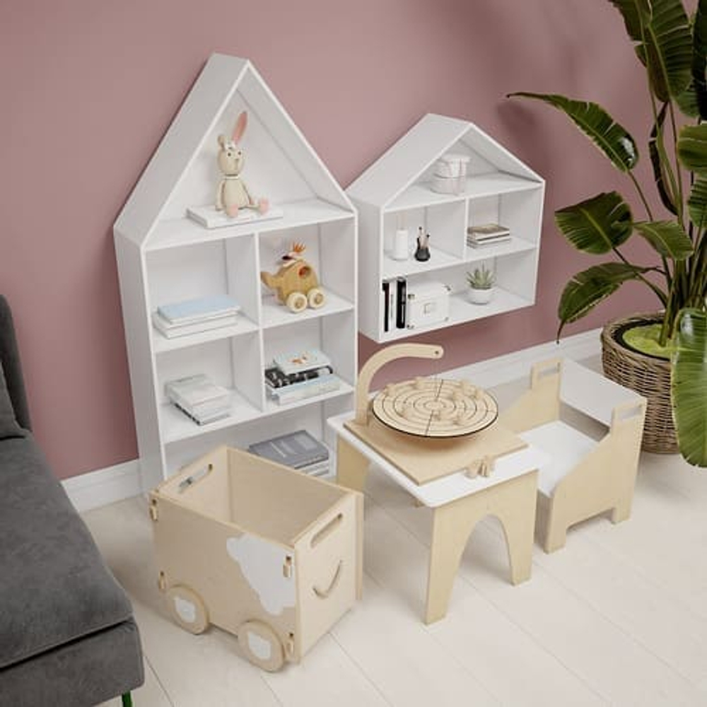 🏡 Стеллаж-домик «Теремок» — где книги живут как в сказке, а игрушки — как в гостях у друзей 🐰📚