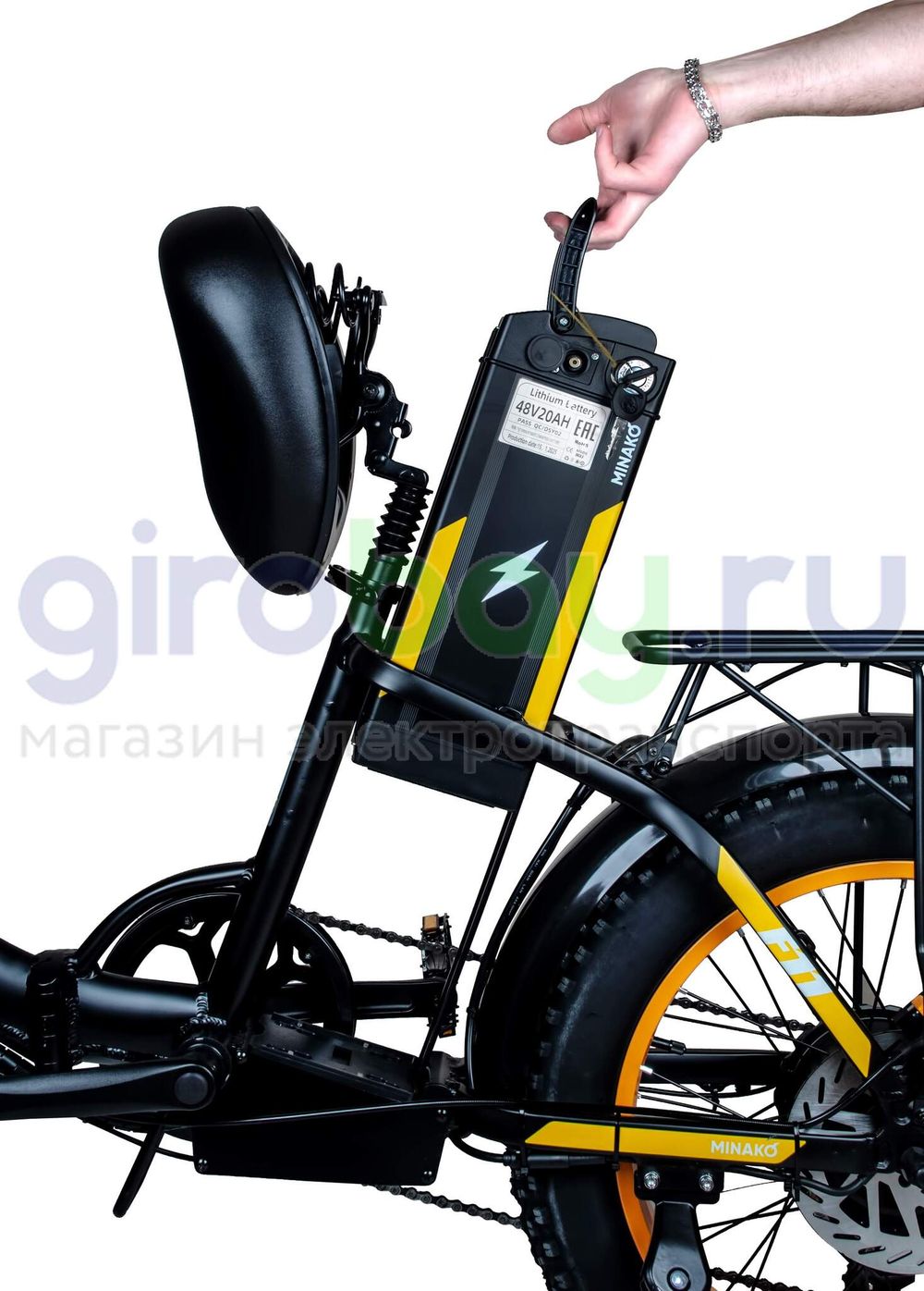 Электровелосипед Minako F11 Pro 2025 года (48V/20Ah) - Оранжевый обод фото №6