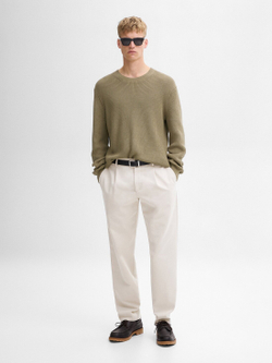 Massimo Dutti Свитер из хлопка букле с круглым вырезом, хаки