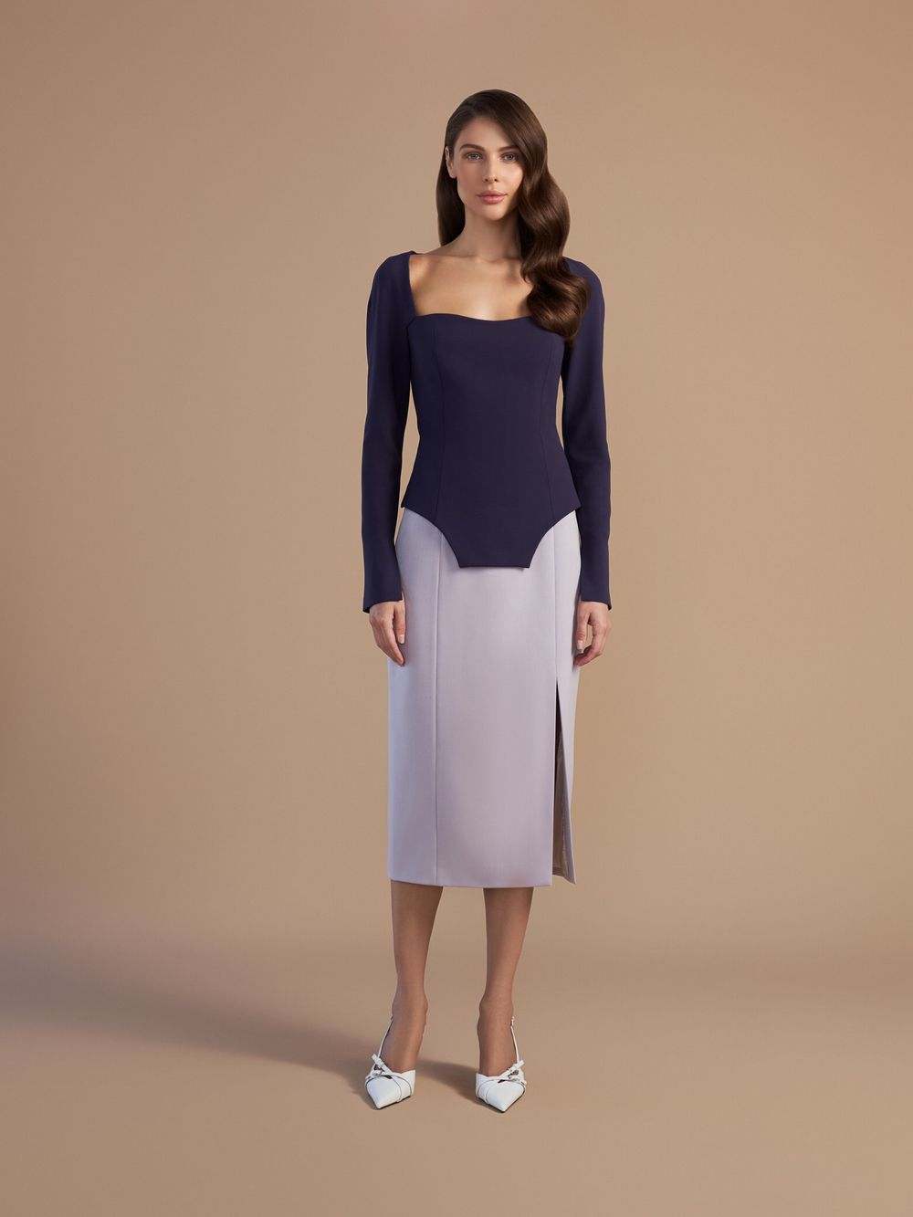 Юбка прямая миди (сиреневая)