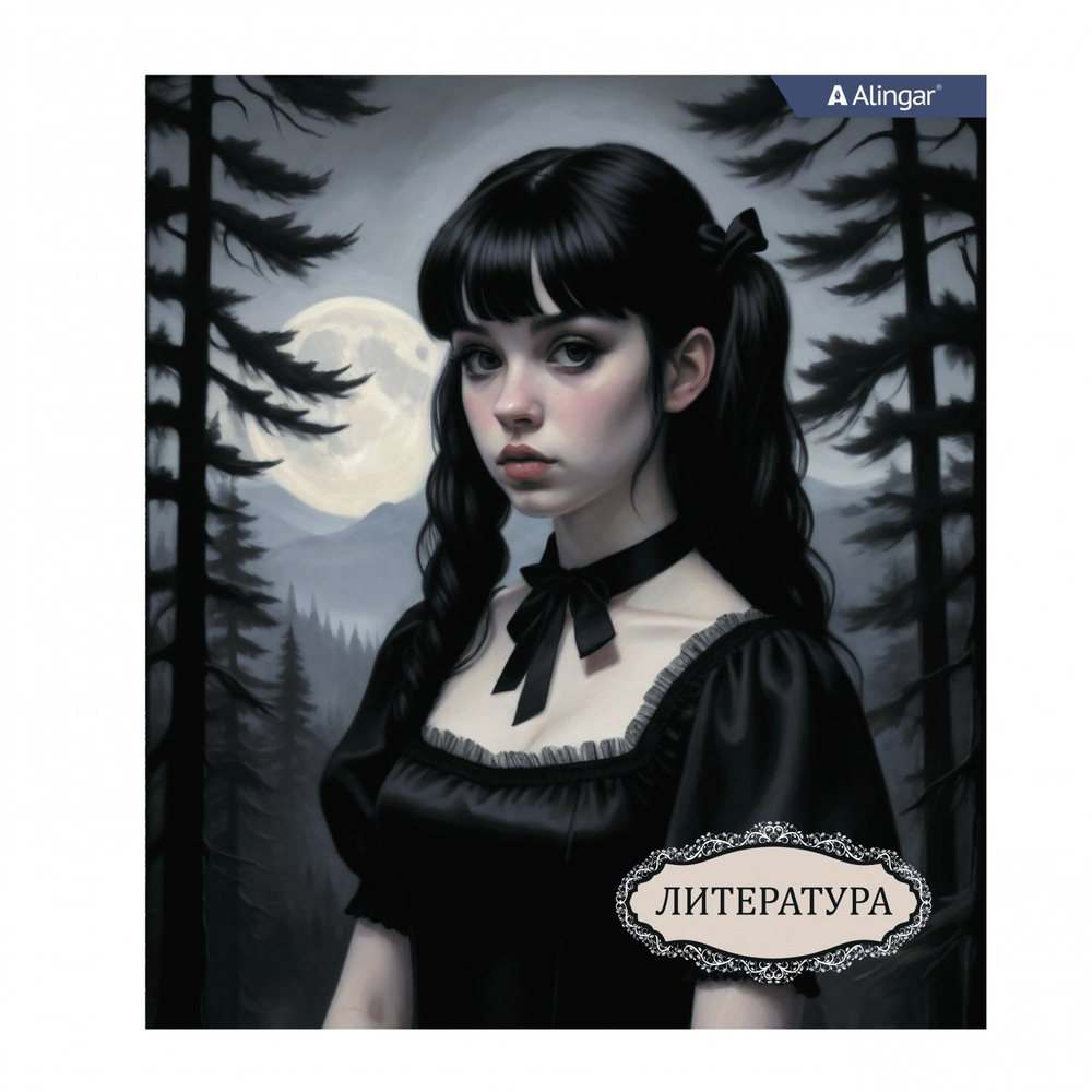 Тетрадь предметная "Литература" А5 48л., линия, со справ матер, скрепка, мелованный картон(стандарт), блок офсет, Alingar "Mystical wednesday"