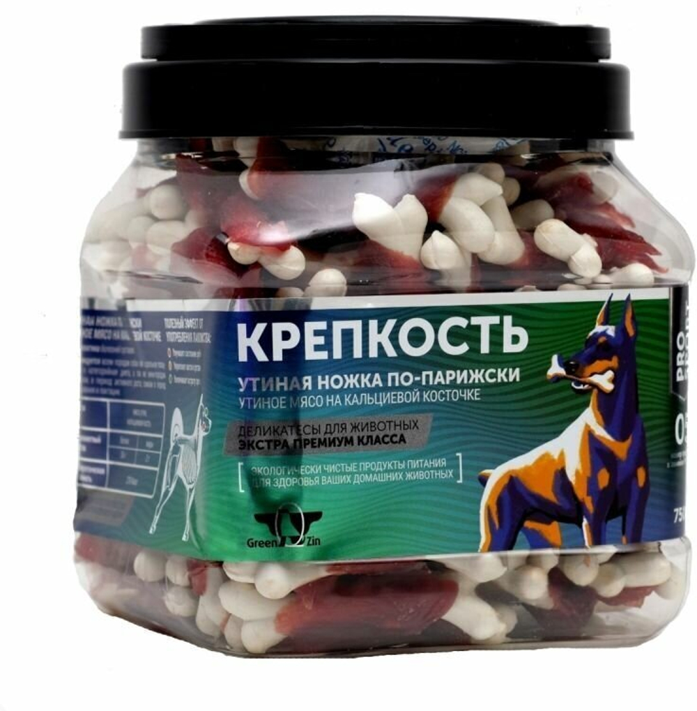 Кальцевая косточка с уткой, лакомство для собак GreenQzin Крепкость ВЕС