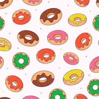 разноцветные пончики на белом фоне