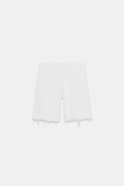ZARA ДЖИНСОВЫЕ ШОРТЫ TRF СО СРЕДНЕЙ ПОСАДКОЙ И РАЗРЕЗАМИ, БЕЛЫЙ