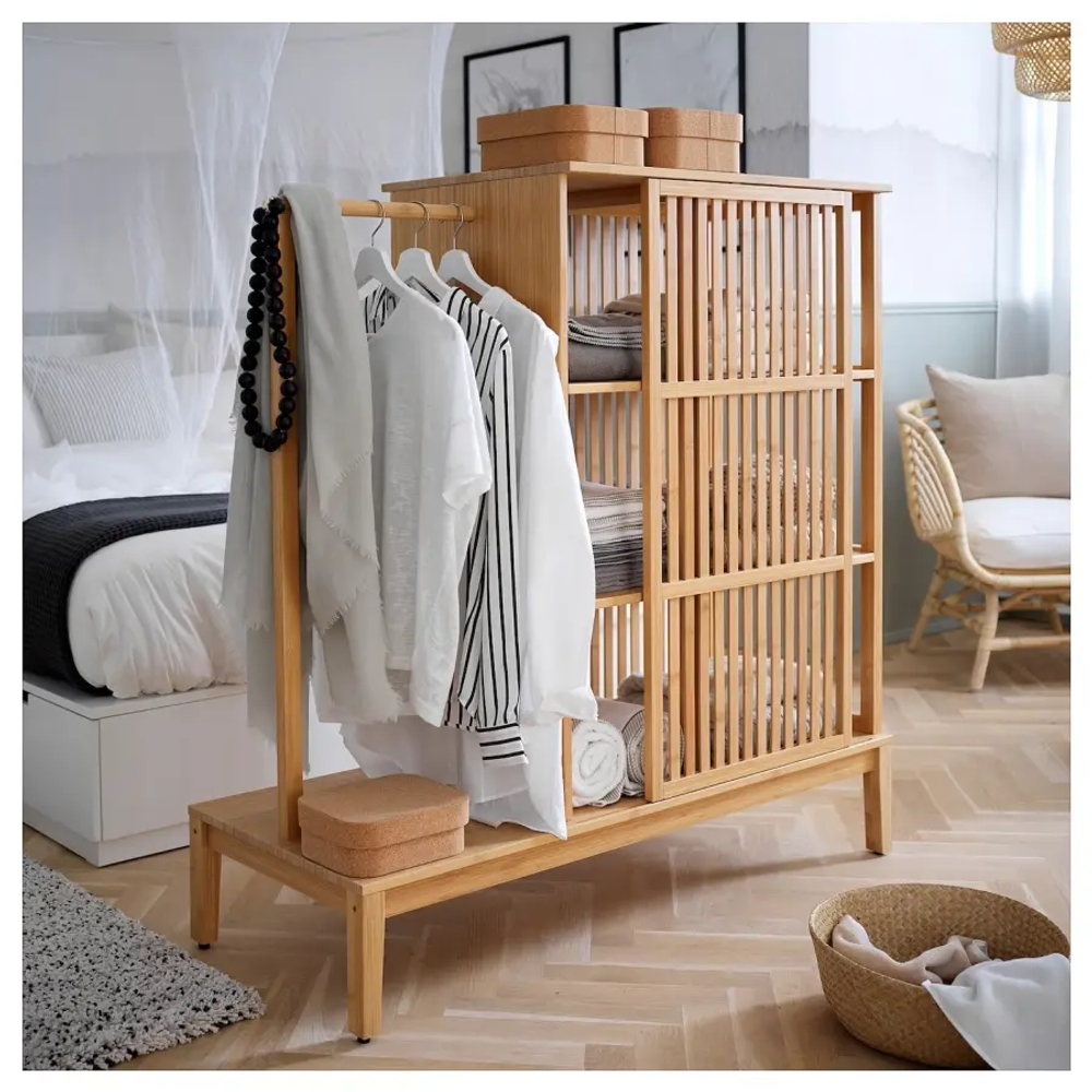 Открытый шкаф-купе с раздвижными дверями - IKEA NORDKISA/НОРДКИСА ИКЕА, 123х47х120 см, светло-коричневый