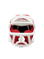 Шлем для бокса с пластиковой решеткой, красно-белый