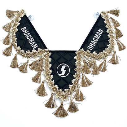 Вымпел тройной Shacman (экокожа, черный с бежевыми кисточками)