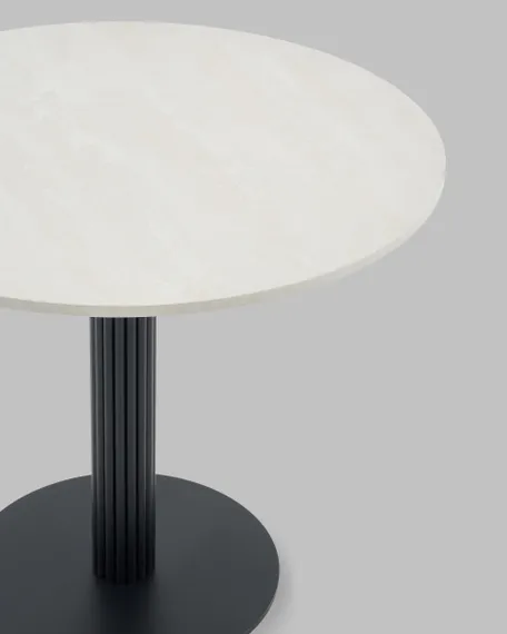 Стол круглый Фризбин D90, столешница МДФ ледяной камень, основание металл черный