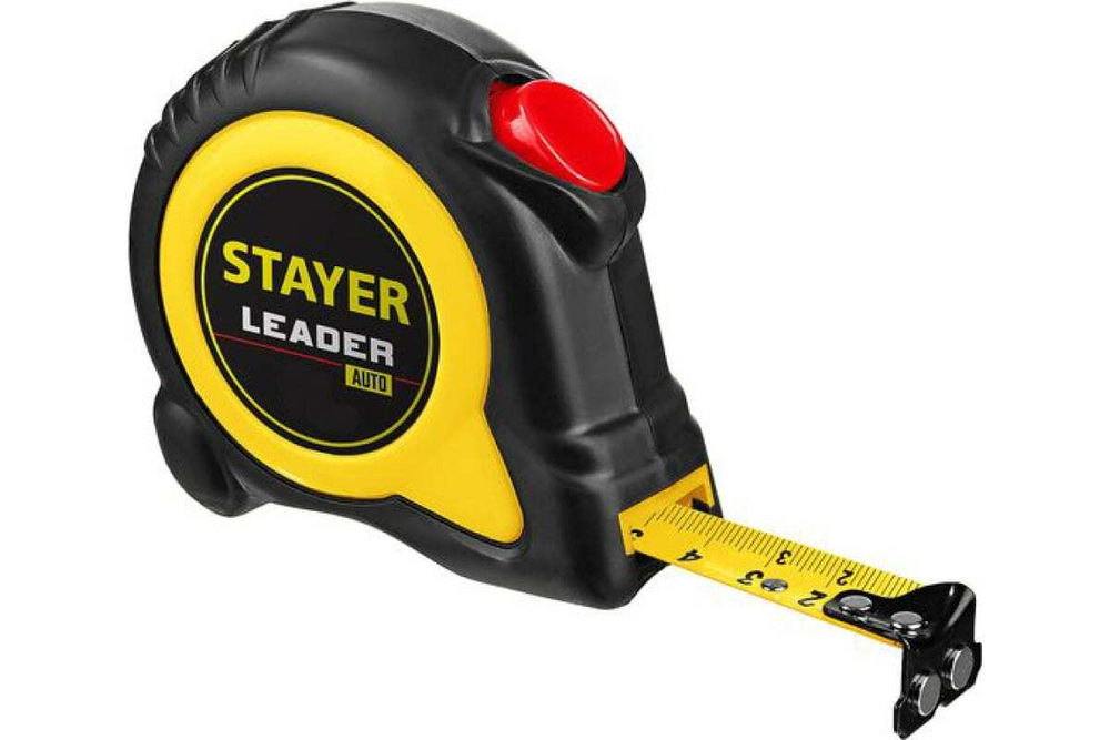 Рулетка Stayer LEADER 10м/25мм с автостопом в ударостойком обрезиненном корпусе 3402-10-25