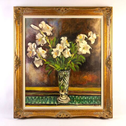 Винтаж: Винтажная картина «Букет белых лилий»