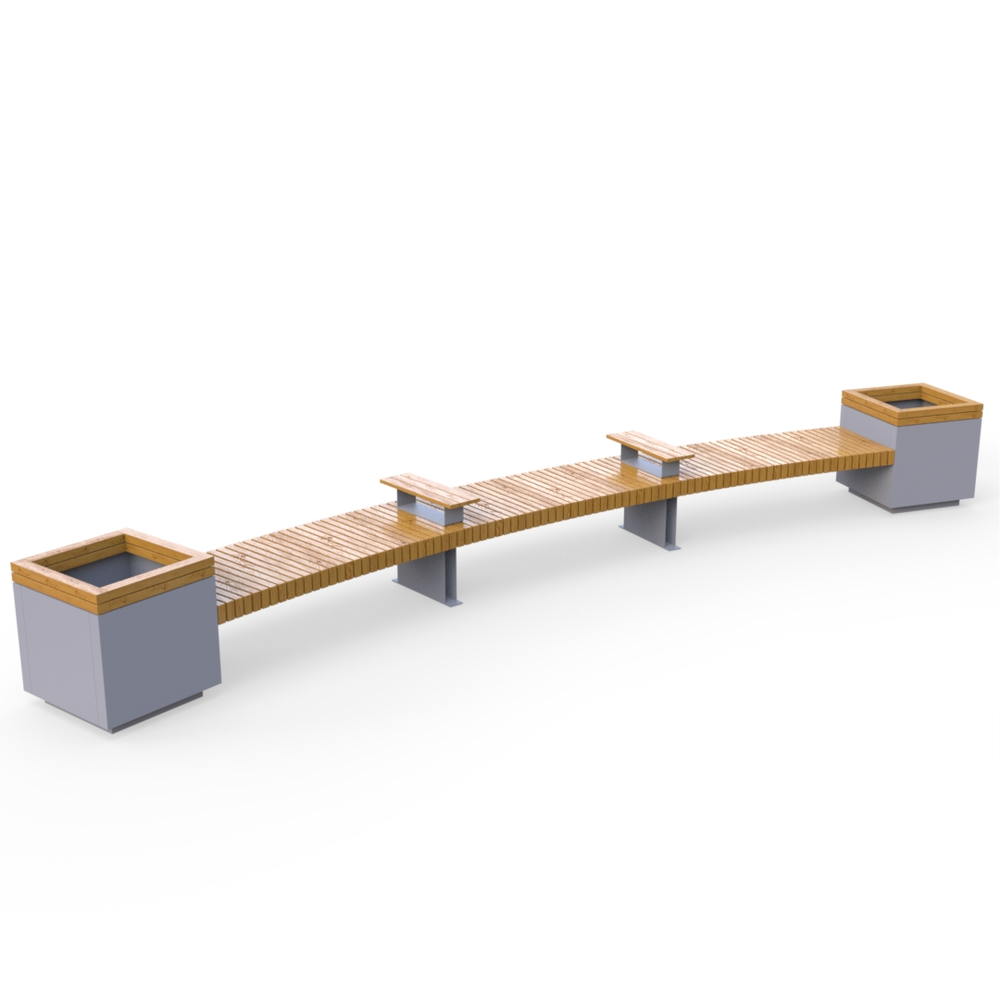 Лавка Rail Road 03 радиусная с 2-мя вазонами и подлокотниками